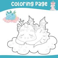 Educational printable coloring worksheet. Cute dragon illustration. Vector outline for coloring page.
