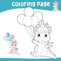 Educational printable coloring worksheet. Cute dragon illustration. Vector outline for coloring page.