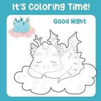 Educational printable coloring worksheet. Cute dragon illustration. Vector outline for coloring page.