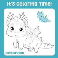 Educational printable coloring worksheet. Cute dragon illustration. Vector outline for coloring page.