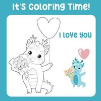 Educational printable coloring worksheet. Cute dragon illustration. Vector outline for coloring page.