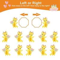 Mathematic activity page. Calculate and write the result. Left or Right worksheet for Children. Educational printable math. Vector file.