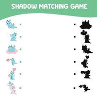 Find the correct shadow. Educational matching game for children. Kids educational game. Preschool worksheet activity. Vector file.