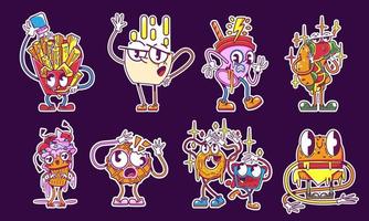 Fast food icons, cute retro stickers in y2k style