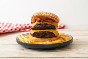 hamburger or beef burgers with cheese and bacon photo