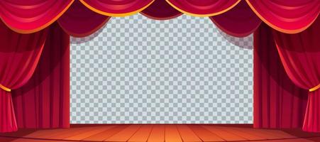 Stage red curtains isolated, empty textile frames vector