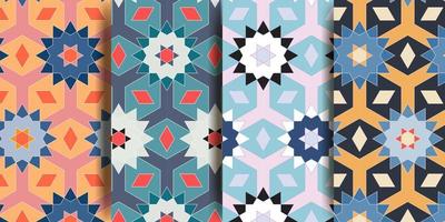Arabic seamless pattern in multicolored palette. Oriental decor. Arabic Muslim ethnic style. Ramadan wallpaper design. Moroccan style. Vector illustration.