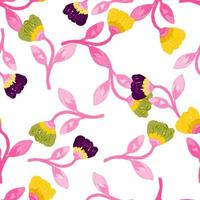 Hand drawn flower seamless pattern. Naive art style. Cute botanical plants endless backdrop. Decorative floral wallpaper. vector