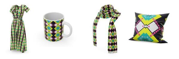 Examples of pattern design seamless are dresses, scarves, mugs and pillows. photo