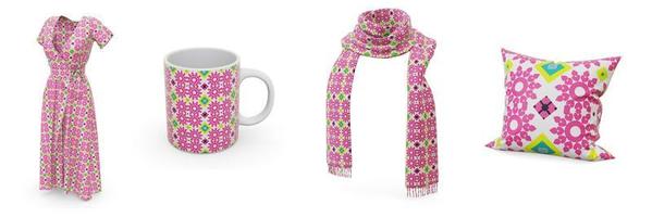 Examples of pattern design seamless are dresses, scarves, mugs and pillows. photo