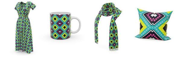 Examples of pattern design seamless are dresses, scarves, mugs and pillows. photo