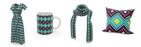 Examples of pattern design seamless are dresses, scarves, mugs and pillows. photo