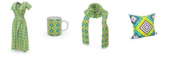 Examples of pattern design seamless are dresses, scarves, mugs and pillows. photo