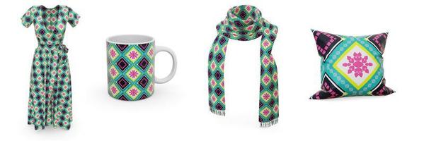 Examples of pattern design seamless are dresses, scarves, mugs and pillows. photo