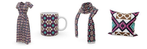 Examples of pattern design seamless are dresses, scarves, mugs and pillows. photo