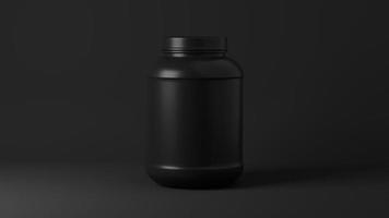 Sport Nutrition, Whey Protein or Gainer. Black Plastic Jar isolated. photo