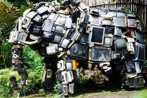 Used TVs that are recycled into elephant shapes. photo