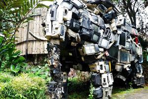 Used TVs that are recycled into elephant shapes. photo