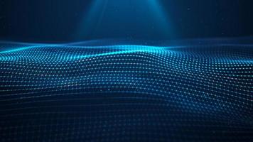 Futuristic glowing wave. The concept of big data. Network connection. Cybernetics. Abstract dark background of blue lines with dots. 3d rendering. photo