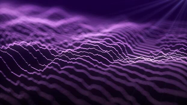 Abstract background with purple dynamic wave. Visualization of the data flow. An active musical wave in space. Visualization of big data. 3d rendering. photo