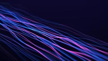 fondo azul abstracto con flujo de onda de partículas. Tecnologías de fibra óptica digital. ilustración de una conexión de red. gran flujo de datos. representación 3d foto