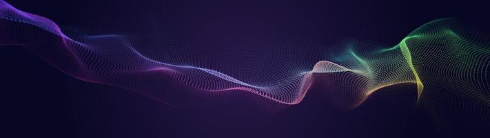 onda luminosa musical futurista. el concepto de grandes datos. conexión de red. cibernética. fondo oscuro abstracto de líneas de colores con puntos. representación 3d foto