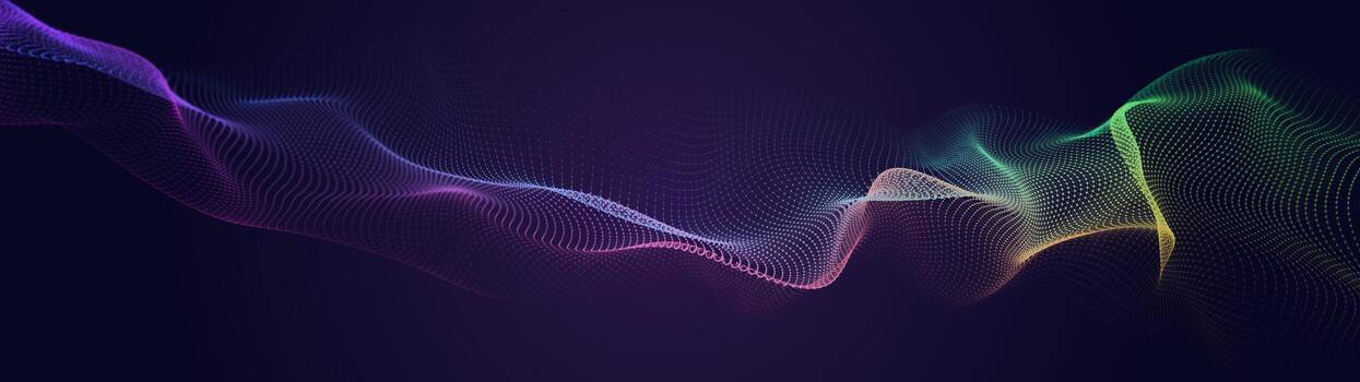 Futuristic musical luminous wave. The concept of big data. Network connection. Cybernetics. Abstract dark background of colored lines with dots. 3d rendering. photo