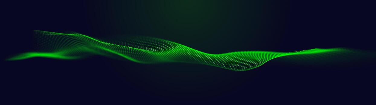 Futuristic green glowing wave. The concept of big data. Network connection. Cybernetics. Abstract dark background of green lines with dots. 3d rendering. photo