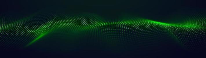 Futuristic green glowing wave. The concept of big data. Network connection. Cybernetics. Abstract dark background of green lines with dots. 3d rendering. photo