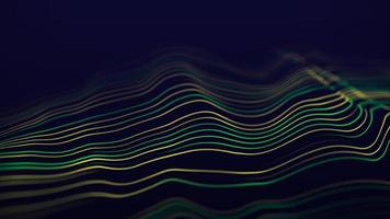 onda dinámica amarillo-verde sobre un fondo azul. visualización de grandes datos. onda de partículas futurista. ciencia y Tecnología. representación 3d foto