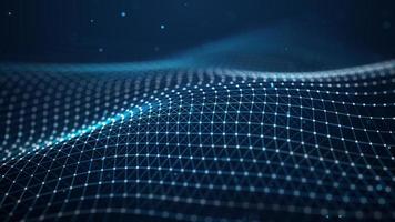 Futuristic glowing wave. The concept of big data. Network connection. Cybernetics. Abstract dark background of blue lines with dots. 3d rendering. photo
