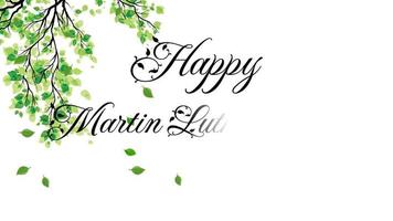 heureux martin luther king jr. animation de typographie de jour. journée mlk avec des feuilles vertes automne fond blanc video