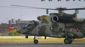 NOVOSIBIRSK, RUSSIAN FEDERATION JUNE 17, 2020 - Military helicopter Mil Mi 8 AMT RF 95597 before departure. Tolmachevo Airport, Novosibirsk video