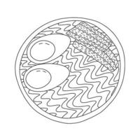 Vector asian traditional dish ramen top view. Hand drawn ramen dish table view sketch