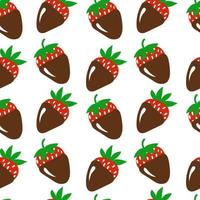 Vector strawberry in dark chocolate seamless pattern. Cartoon strawberry in dark chocolate. sweet desert. Design for wrapping paper, textile, valentine's  day decoration.