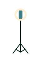 Tripod for shooting photos and videos with round lamp. Technique for blogger and photographer.  Vector stock illustration of trend gadget.