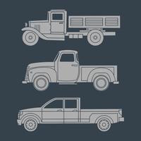 Set of vintage trucks. Simple icons on a dark background for printing. Vector illustration