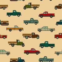 Seamless pattern of various drawn models of American cars for print, textile, web. Vector illustration.