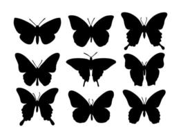 un conjunto de mariposas en estilo silueta sobre un fondo blanco para impresión y diseño. ilustración vectorial vector