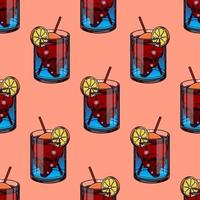 A pattern of glasses with a blue drink in which there is a skull. For printing and decoration of holidays and parties. Vector illustration.
