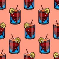 A pattern of glasses with a blue drink in which there is a skull. For printing and decoration of holidays and parties. Vector illustration.