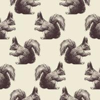 Hand-drawn pattern squirrels on a beige background for printing on paper, textiles and decoration. Vector illustration.