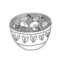 Vector lagman hand drawn bowl illustration. Central Asian cuisine dish.