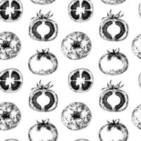Tomatoes vector graphic seamless pattern. Black and white tomato pattern on white background.