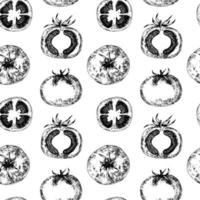 Tomatoes vector graphic seamless pattern. Black and white tomato pattern on white background.