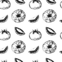 Tomatoes vector graphic seamless pattern. Black and white tomato pattern on white background.