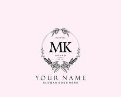 Initial MK beauty monogram and elegant logo design, handwriting logo of initial signature, wedding, fashion, floral and botanical with creative template. vector
