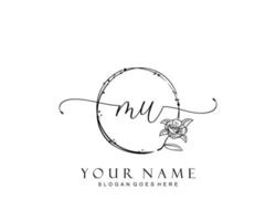 Initial MU beauty monogram and elegant logo design, handwriting logo of initial signature, wedding, fashion, floral and botanical with creative template. vector