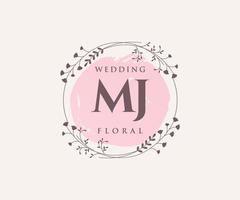 MJ Initials letter Wedding monogram logos template, hand drawn modern minimalistic and floral templates for Invitation cards, Save the Date, elegant identity. vector