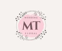 plantilla de logotipos de monograma de boda con letras iniciales mt, plantillas florales y minimalistas modernas dibujadas a mano para tarjetas de invitación, guardar la fecha, identidad elegante. vector